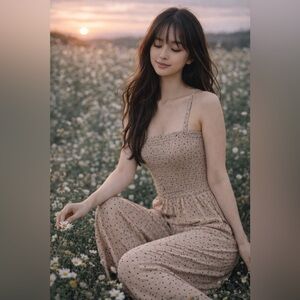 New Abercrombie + Fitch kind + casual breezy smocked mocha jumpsuit romper